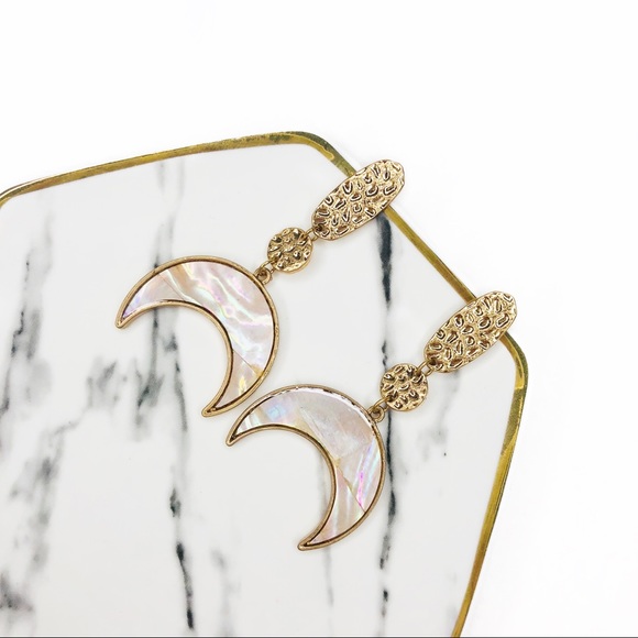 ORNAMENTAL STONE Jewelry - SABRINA MOTHER OF PEARL HALF MOON HAMMER EARRINGS